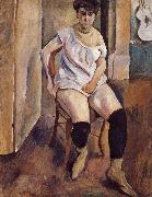 Jules Pascin The Woman wearing yellow short boots oil painting artist